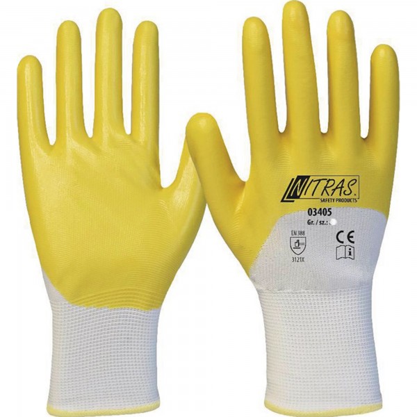 Handschuhe weiß/gelb EN 388 PSA-Kategorie II 12 Nitrilhandschuhe
