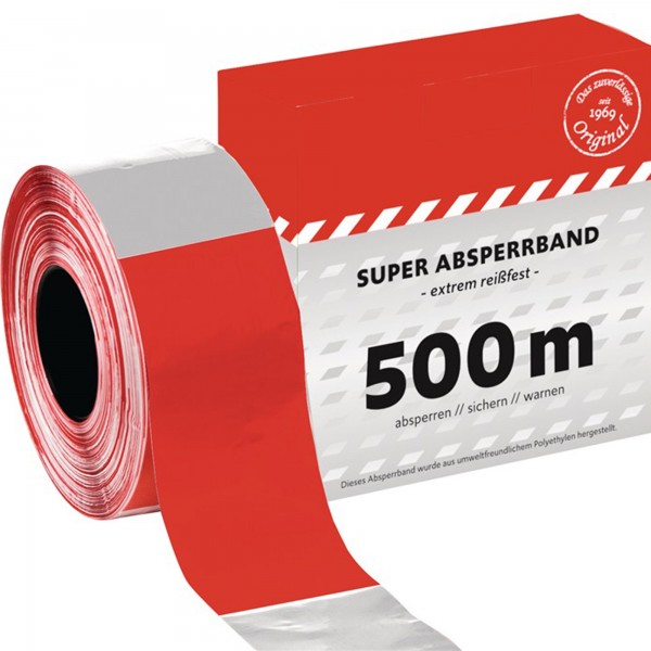 Absperrband Länge 500 m Breite 80 mm rot/weiß geblockt 500m