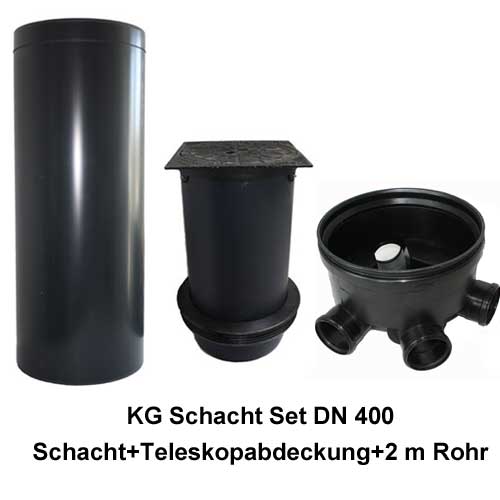 KG Schacht Set DN400 mit 1,25m Schachtrohr PP Schachtdeckel  & 3 Fach Durchlauf 